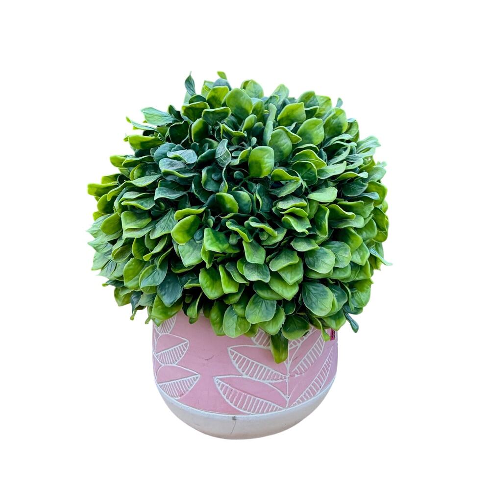 Faux Boxwood Topiary in Decorative Pink Ceramic Planter 12.5”